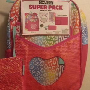 Backpack/ pencil case/ folder NWT multi color/ heart design kids size